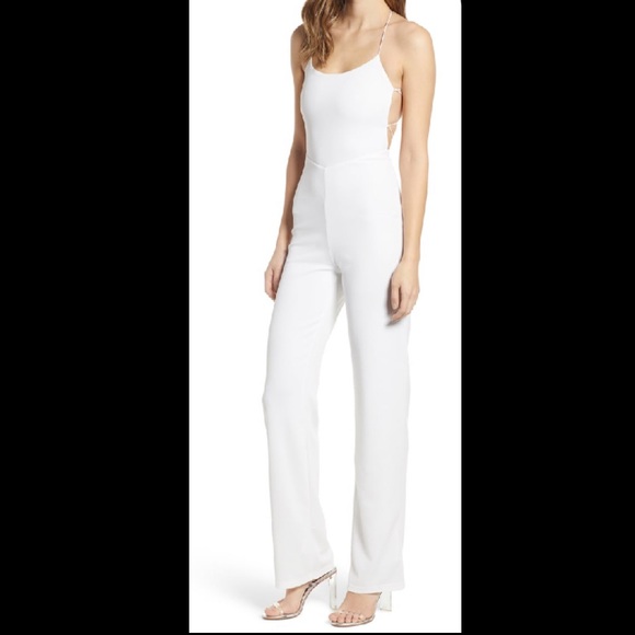 White Jumpsuit with Cross-back Straps - Picture 1 of 6